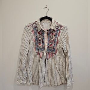 Johnny Was Womens Size Medium Long Sleeved Light Blue Striped Shirt - Bohemian